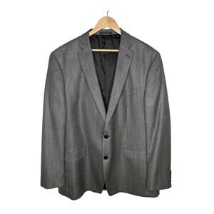 Calvin Klein 48L Silk & Wool Blazer Checked Plaid 2 Button Jacket Gray EUC!